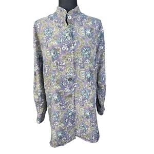 Classique Entier 100% Silk Paisley Button Up Blouse Women S Purple Long Sleeve